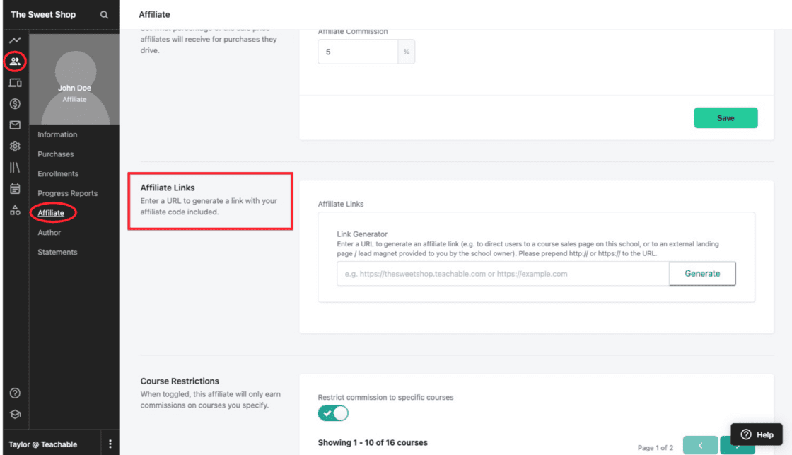teachable affiliate link generator