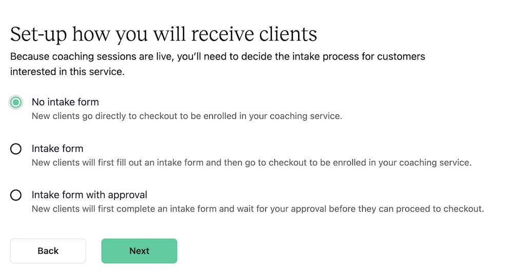 coaching client intake form process