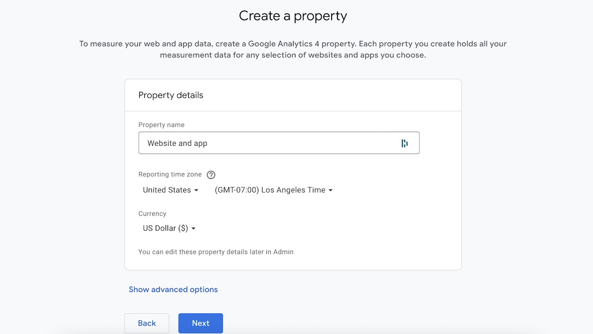 create an analytics property