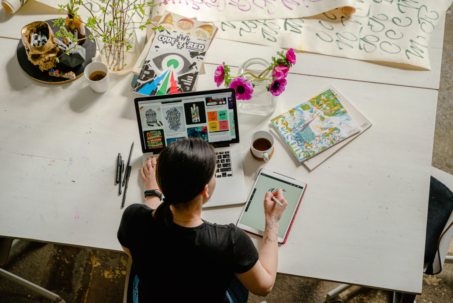 woman working at desk launching an online course