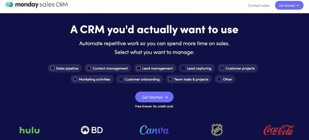 landing page crm example