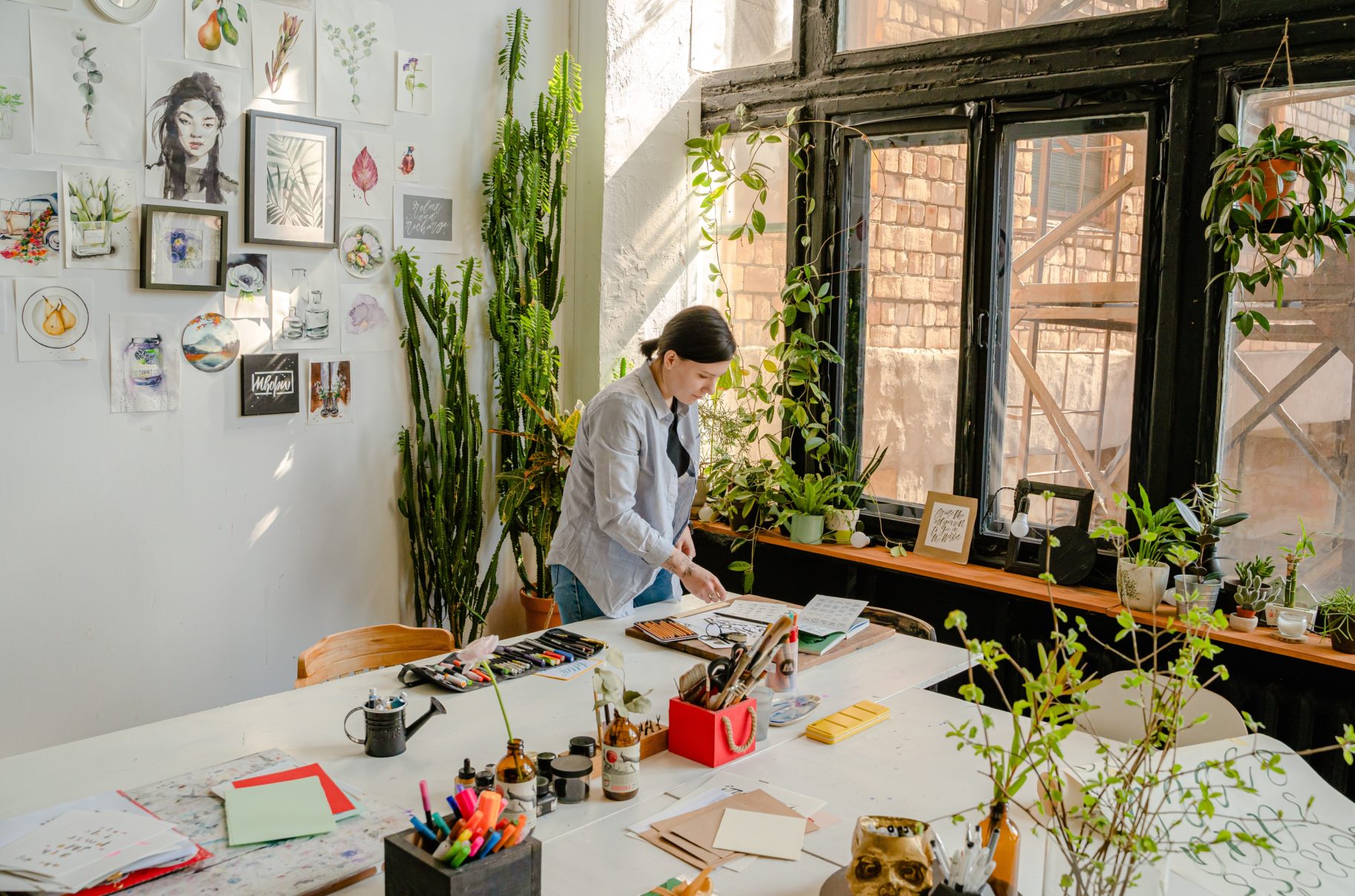 woman working in illustration studio